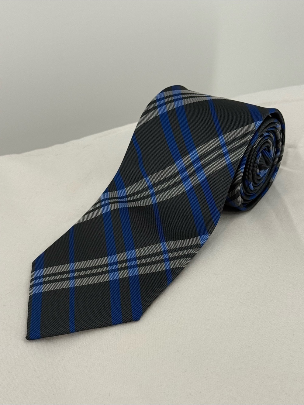 Van Heusen Black Tie with Blue and Gray Plaid